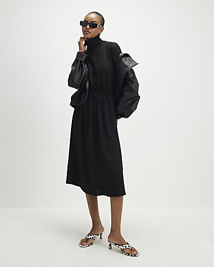 Black Cosy Hybrid Midi Dress