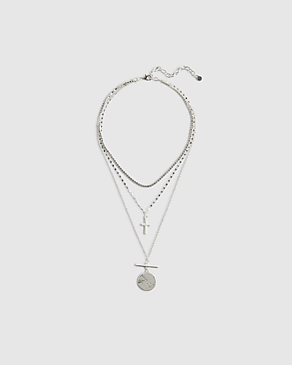 Silver Cross Layered Necklace