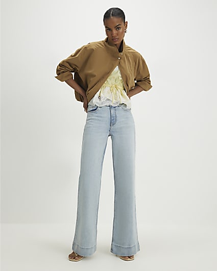 Blue High Waisted Stretch Wide Leg Jeans