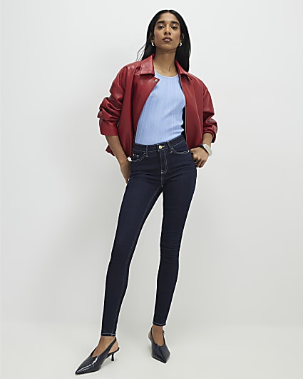 Blue Contrast Stitch Skinny Jeans