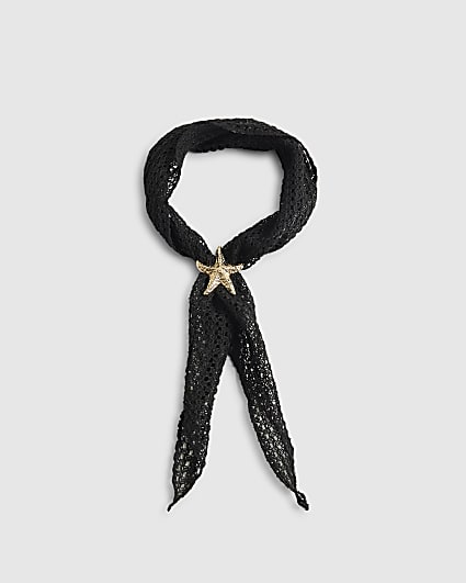 Black Black Broderie Starfish Scarf