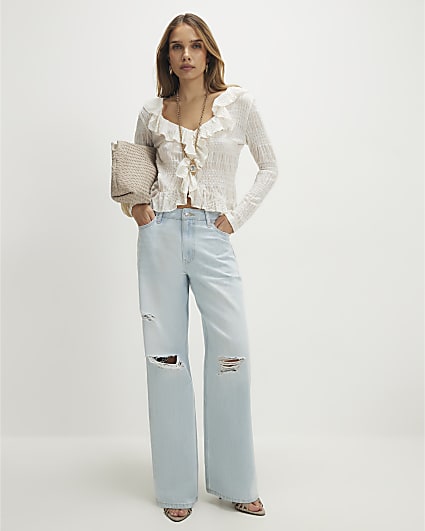 Blue relaxed straight ripped jeans