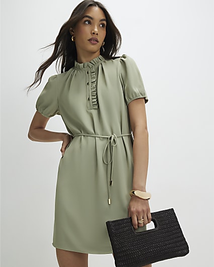 Green Frill Trim Mini Dress