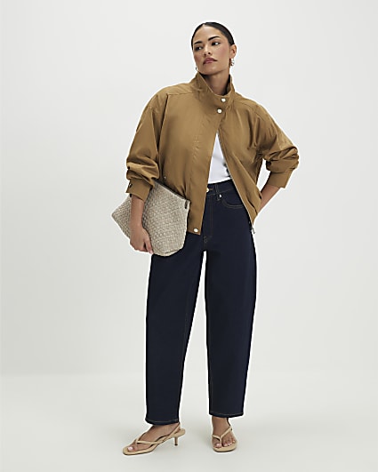 Petite Blue Mid Rise Barrel Leg Jeans