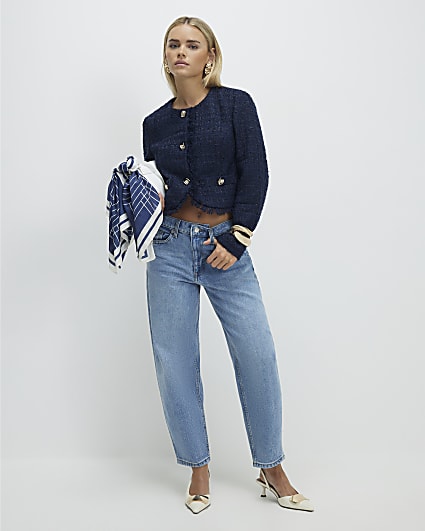 Petite Blue Barrel Leg Jeans