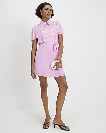 Pink Scallop Shirt Dress