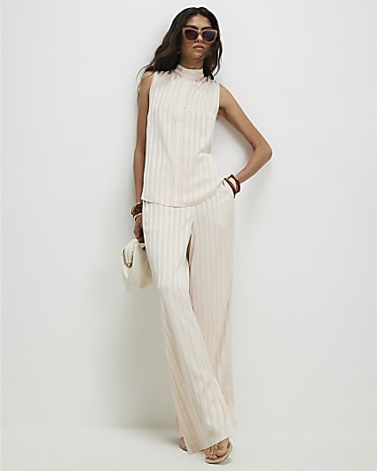 Cream Satin Stripe Trousers
