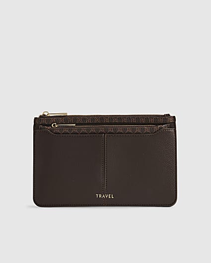 Brown Monogram Print Travel Wallet