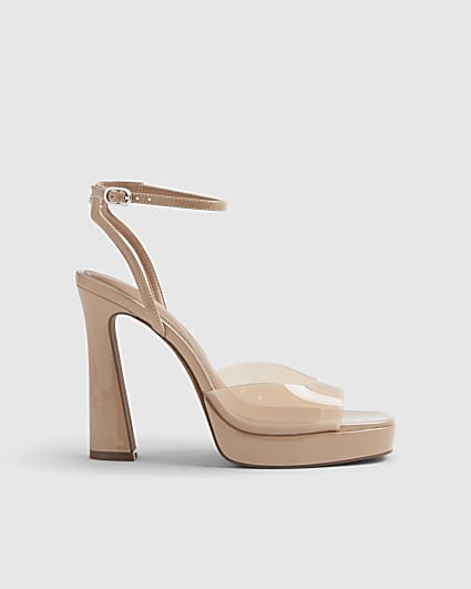 Beige Perspex Platform Heeled Sandals