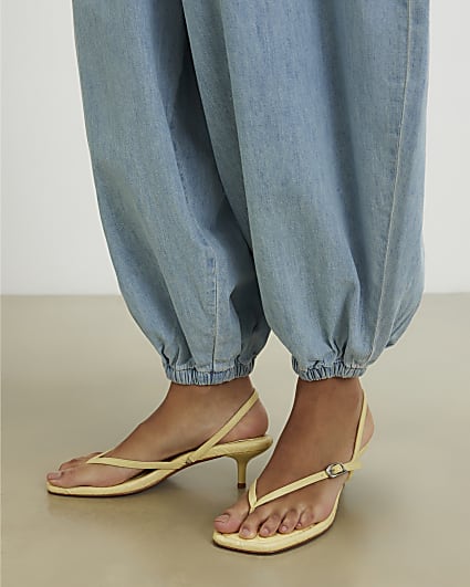 Yellow Toe Thong Low Heeled Sandals