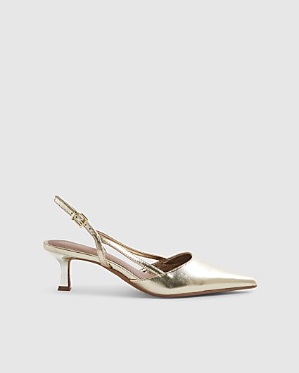 Gold Slingback Low Court Heels