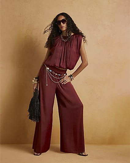Brown Elasticated Wide Leg Trousers