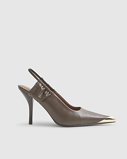 Brown Metal Toe Cap Court Shoes