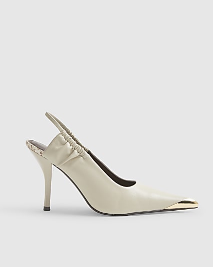 White Metal Toe Cap Sling Back Court Shoes