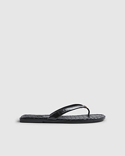 Black Woven Toe Thong Flat Sandals