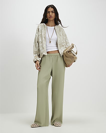Khaki Wide Leg Trousers