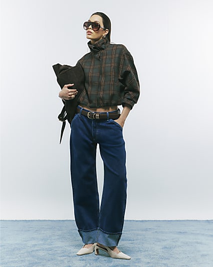 Brown Funnel Neck Bomber Jacket