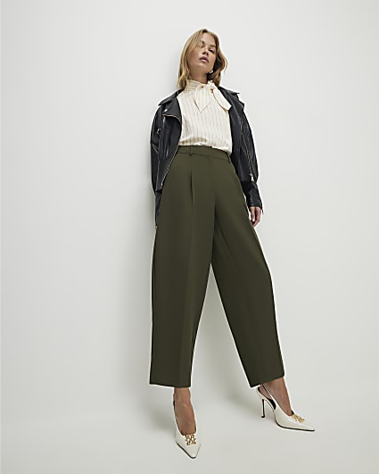 Green Drapey Barrel Leg Trousers