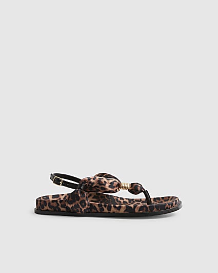 Brown Leopard Print Toe Thong Footbed Sandals