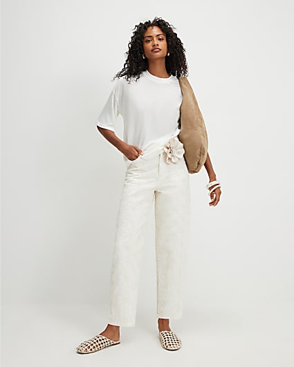 White Drop Shoulder Linen Blend T-shirt