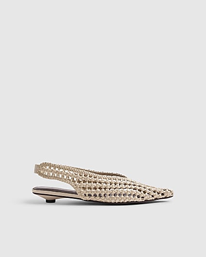 Cream Slingback Weave Court Flats