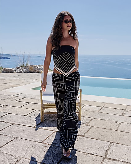 Black Geometric Print Trousers