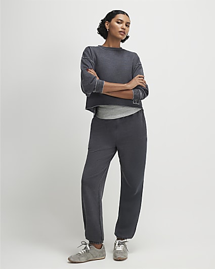 Grey Cotton Blend Burnout Cuffed Joggers