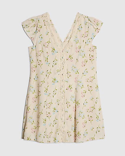 Petite Cream Floral Lace Trim Mini Dress