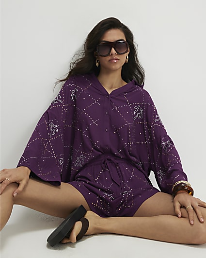 Purple Palm Embellished Shirt