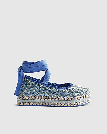 Blue Raffia Flatform Sandals