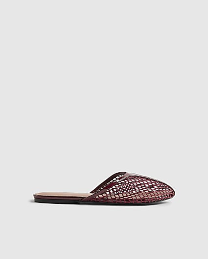 Red Mesh Slip On Flat Shoes