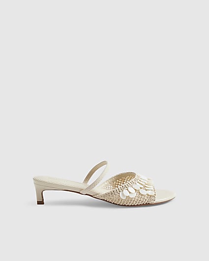 Cream Shell Crochet Low Heel Sandals