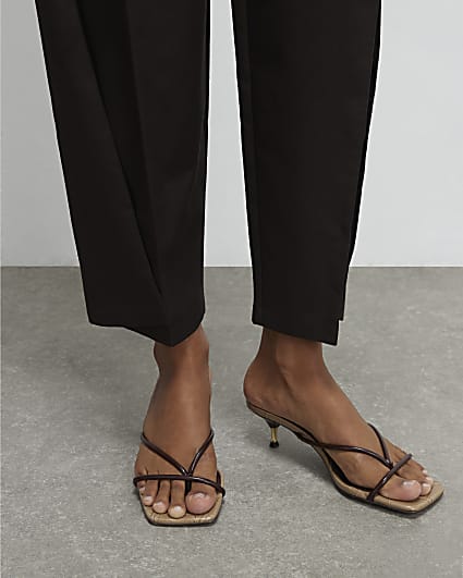 Brown Skinny Strap Toe Thong Heels