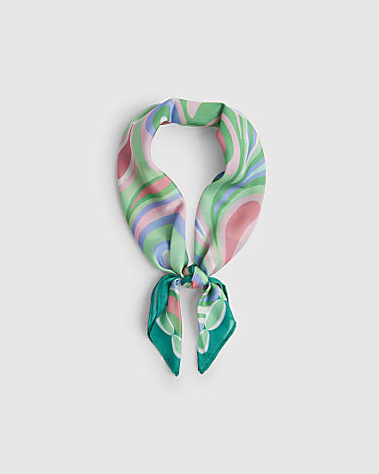 Green Satin Print Scarf