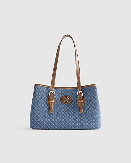 Blue Denim Monogram Print Shopper Bag