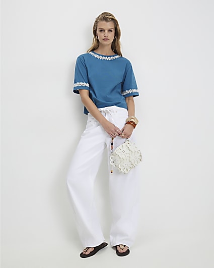 Blue Cotton Whipstitch T-Shirt