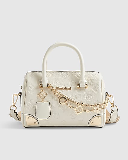 Cream Metal Corner Monogram Print Bowler Bag