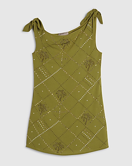 Petite Green Hotfix Asymmetric Mini Dress