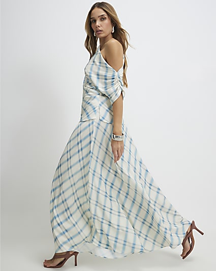 Blue Check Maxi Skirt