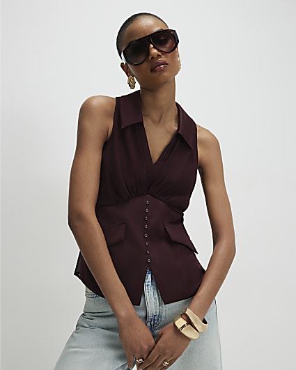 Brown Halter Corset Blouse