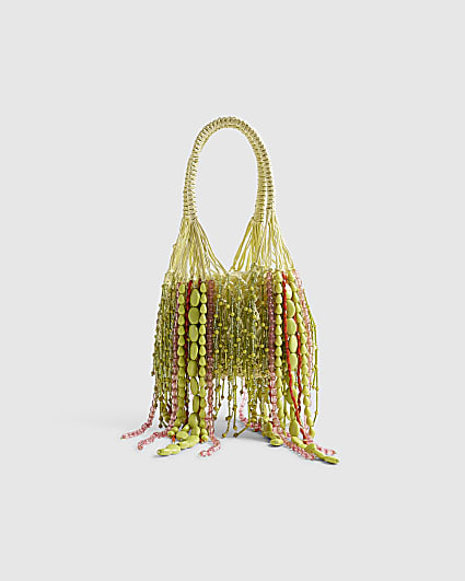 Green Beaded Tassel Clutch Bag