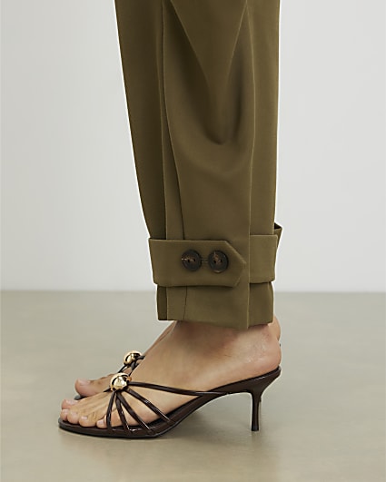 Brown Strappy Heeled Mule Sandals