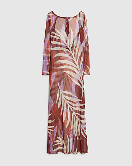 Brown Mesh Cowl Back Maxi Dress