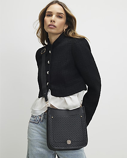 Black Embossed Pocket Messenger Bag