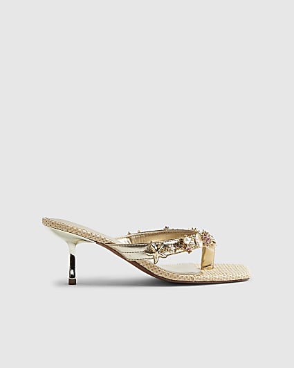 Gold Shell Toe Thong Heeled Sandals
