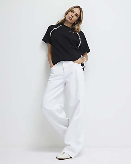 Black Short Sleeve Cosy Whipstitch T-shirt