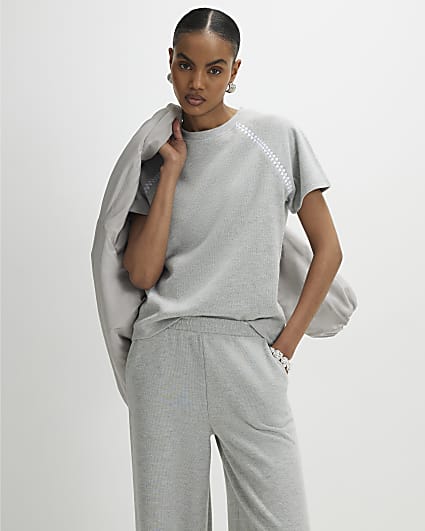 Grey Short Sleeve Cosy Whipstitch T-shirt