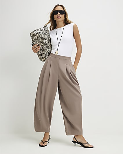 Beige Twill Balloon Leg Trousers
