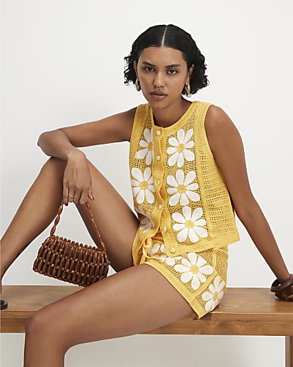 Yellow Daisy Crochet Waistcoat
