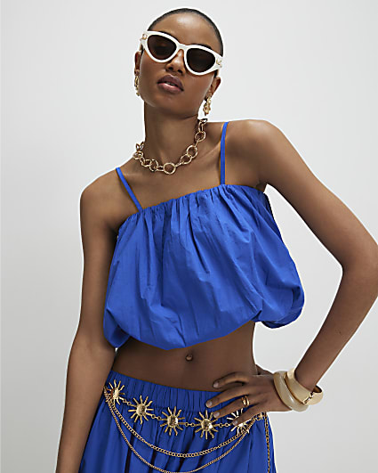 Blue Poplin Bubble Top